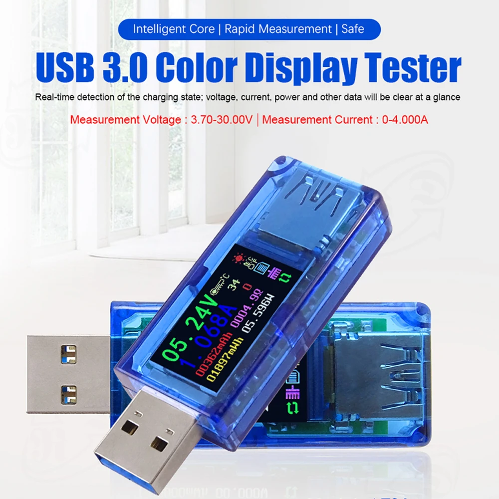 

Измерительный прибор USB 3,0 с цветным ЖК-дисплеем, многофункциональный USB тестер для измерения напряжения и силы тока, заряда аккумулятора