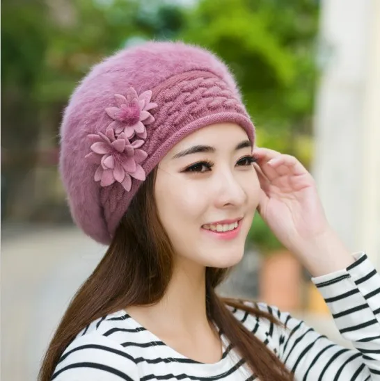 2016 Осень Зима Новая Теплая Шапка кроличья шерсть Берет Кепка для женщин Skullies Beanies