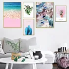 HAOCHU Nordic Современная мода розовый Пляжный Пейзаж личность украшения дома Настенная живопись искусство плакат для гостиной