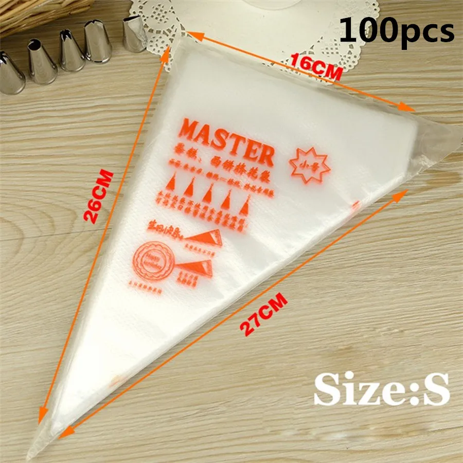 100Pcs S 5/8/10/24/26/100 шт одноразовый мешок для теста глазировки с изображением торта Декор кекса сумки Fondant(сахарная) крем торт Кондитерская насадка для выпечки Инструменты - Цвет: 100Pcs S