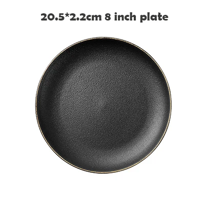 8 Inch plate 1 шт., черное Золотое окантовочное керамическое обеденное блюдо, тарелка для риса, салата, лапши, миска для супа, матовые столовые приборы, наборы посуды, кухонный инструмент - Цвет: 8 Inch plate