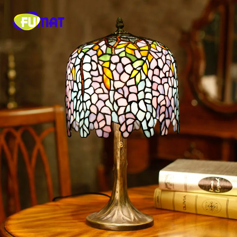 

FUMAT Copper Wisteria Tiffany Table Lamp European Classical Lamp American Country Decoration Long Tubular Bedroom bedside