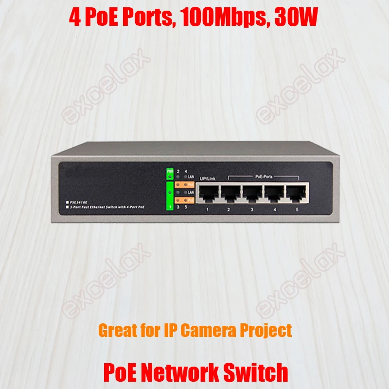 Сетевой коммутатор PSE5604E 100 Мбит/с 4 порта PoE 30 Вт 220 В переменного тока|power ethernet|power