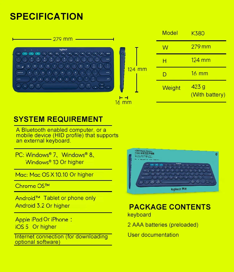 Беспроводная bluetooth-клавиатура logitech K380, светильник с несколькими устройствами, мини-клавиатура для Android Apple Phone Computer