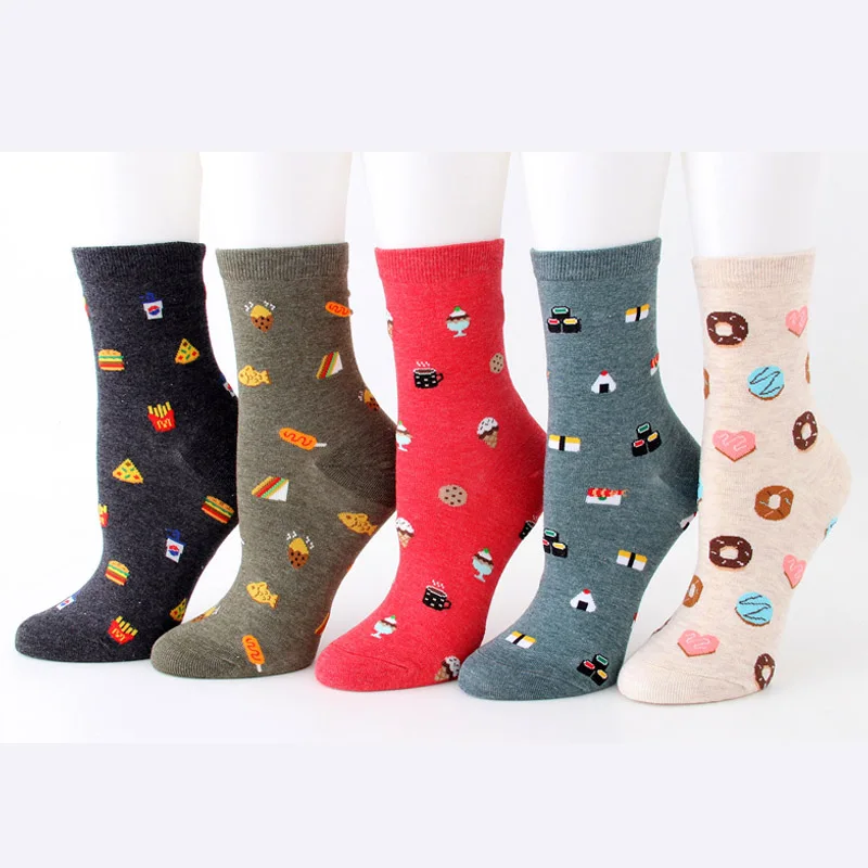 

Cute Food Patterned Socks for Women Casual Cotton Female Funny Socks Kawaii Spring Crew Sock Calcetines Mujer 5 Colors