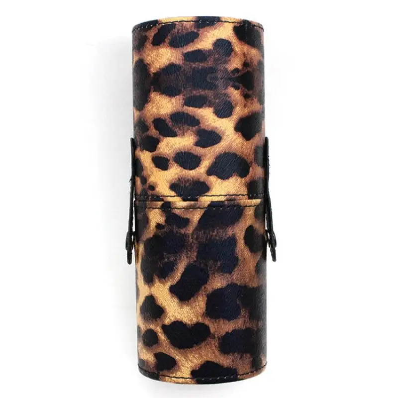 leopard ELECOOL из искусственной кожи держатель для хранения макияжа Органайзер коробка для кисти для макияжа Ручка Косметическая чаша чехол коробка 15 типов - Цвет: leopard