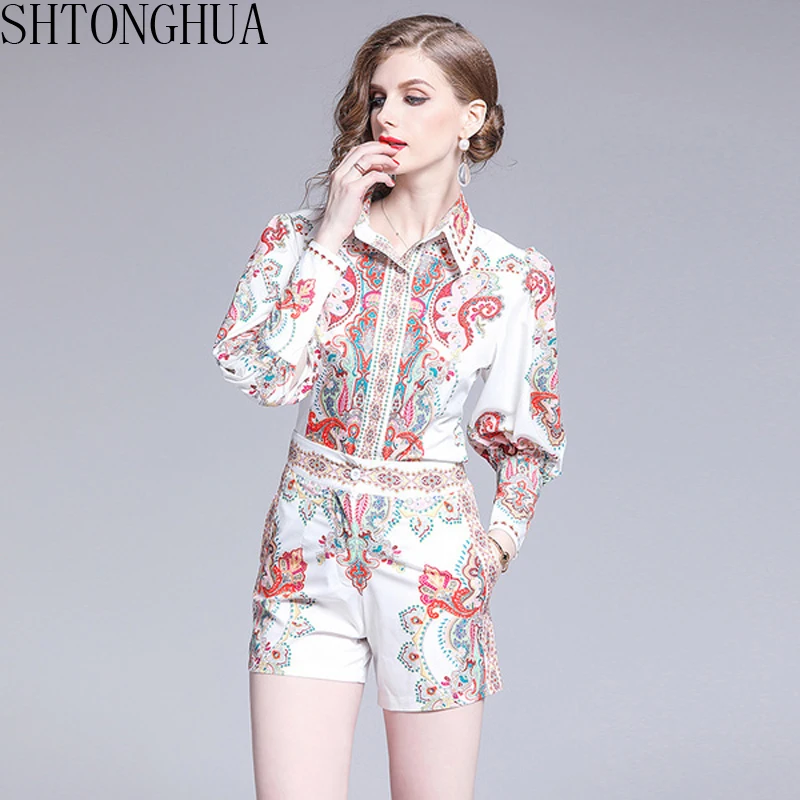 Женский модельный костюм SHTONGHUA изысканная шифоновая рубашка с длинным рукавом и