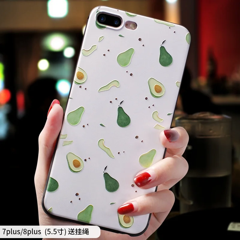 Cartoon Cute avocado peach Emboss case For Iphone XS MAX X XR 7 8 Plus cover 6 6S PLUS |