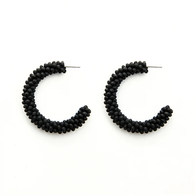 matte black INKDEW C Тип бусины обруч с кристаллами серьги трендовые геометрические круглые блестящие большие серьги для женщин подарок вечерние дизайн бохо - Окраска металла: matte black