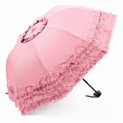 Korea Small Fresh Umbrellas Umbrella Rain Woman Folding Female Princess Sunscreen Lace Sun Umbrella UV Protection Goddess - Цвет: Pink 2