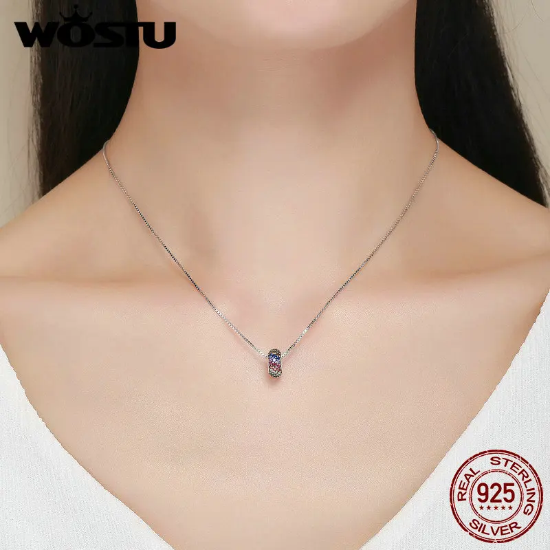 WOSTU Аутентичные 925 пробы серебро цветной, с кубическим Цирконом проложить радуга бусины-разделители для Для женщин браслет DXC583