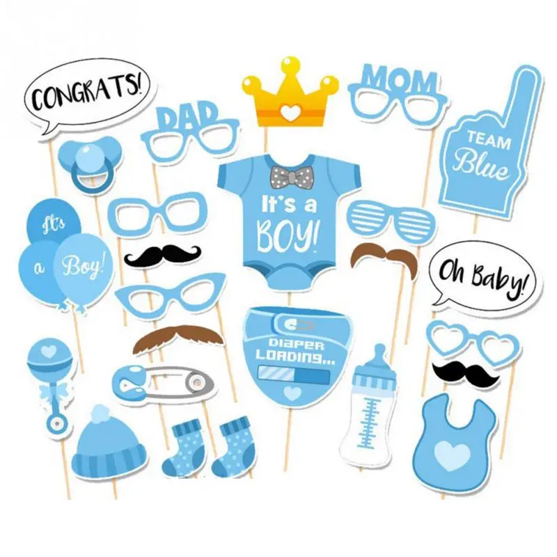 Blue 25pcs 25 шт. детская душевая фотобудка реквизит его мальчик дети банты украшения для праздника принадлежности Babyshower фотобудка - Цвет: Blue 25pcs