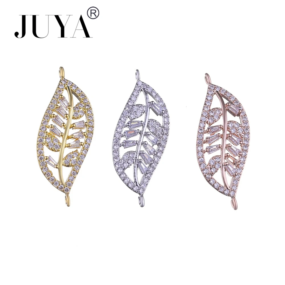 

AAA Cubic Zirconia Crystal Leaf Charms Connectors For Jewelry Making 5 pieces wholesale DIY Strand Bracelets Necklaces Findings