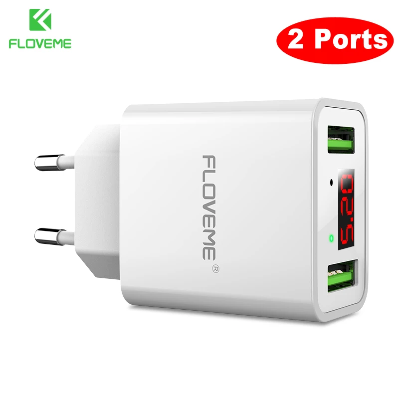 FLOVEME USB Зарядное устройство светодиодный цифровой 3 Порты Универсальный ЕС Plug мобильный телефон Зарядное устройство переходник зарядное устройство зарядное устройство для телефона зарядка зарядка для телефона - Тип штекера: White 2 EU Plug