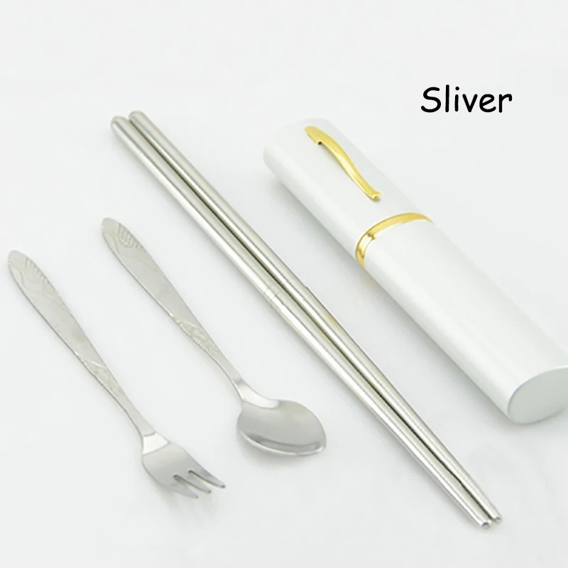 Sliver ONEUP 3 шт. набор столовых приборов из нержавеющей стали складные палочки для еды портативные столовые приборы креативные студенческие путешествия для работы набор посуды - Цвет: Sliver