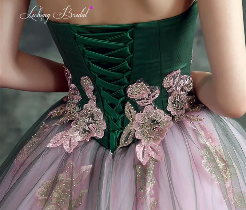 Licheng Bridal green quinceanera dresses 2017 sweetheart off shoulder prom gowns flower lace appliques party dressses | Свадьбы и