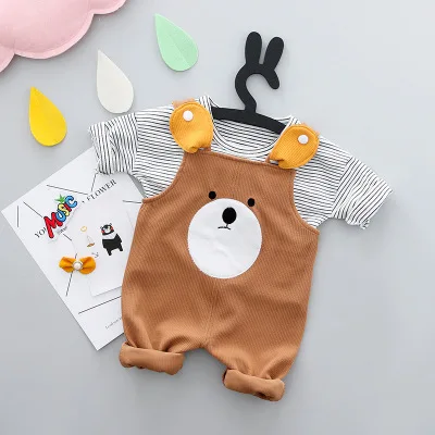 Boys and girls spring new cartoon bear bib suit 0-3 years old baby striped | Детская одежда и обувь