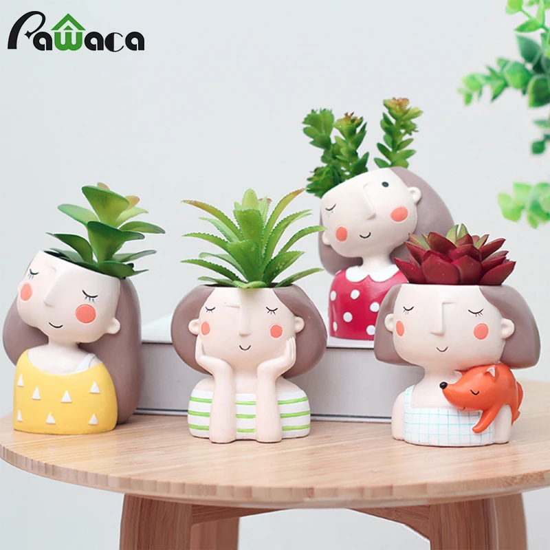 Красивая девушка мультфильм дизайн растение из смолы цветочный горшок суккулент контейнер горшок бонсай горшок Настольный ремесло украшение дома
