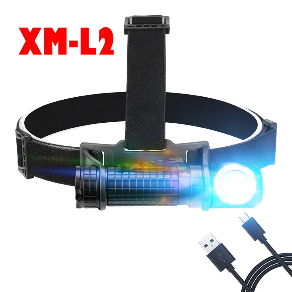 Водонепроницаемый XM L2 светодиодный налобный фонарь 18650 USB Перезаряжаемый 2 в 1