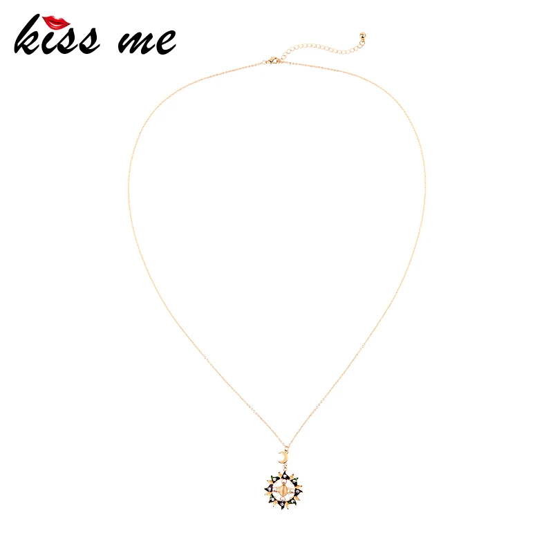 Женское ожерелье с подвеской KISS ME длинное опалом и эмалью подарочное Луной