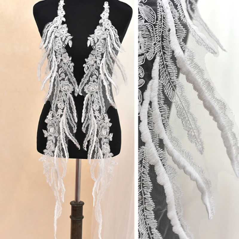 

1pair white red wings embroidery Venise Lace Applique Trim Lace Fabric Bridal veil accessories Sewing Supplies