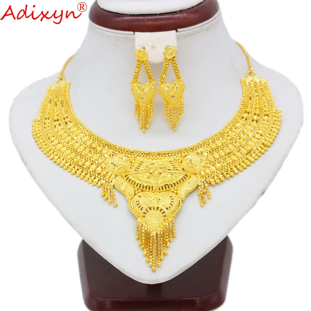 Adixyn African Necklace/Earring Sets Jewelry For Women/Girls Gold Color Exquisite Jewelry Arab/Ethiopian Party Gifts N100711