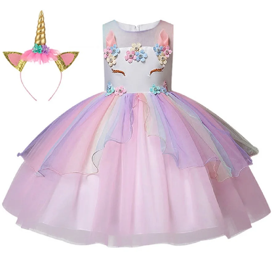 Girls Unicorn Tutu Dress Summer 2019 Rainbow Princess Kids Party Christmas Halloween Pony Cosplay Costume 3-10T | Детская одежда и