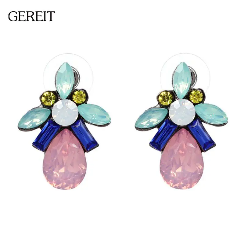GEREIT модные ювелирные изделия цветочный дизайн кристалл серьги гвоздики для