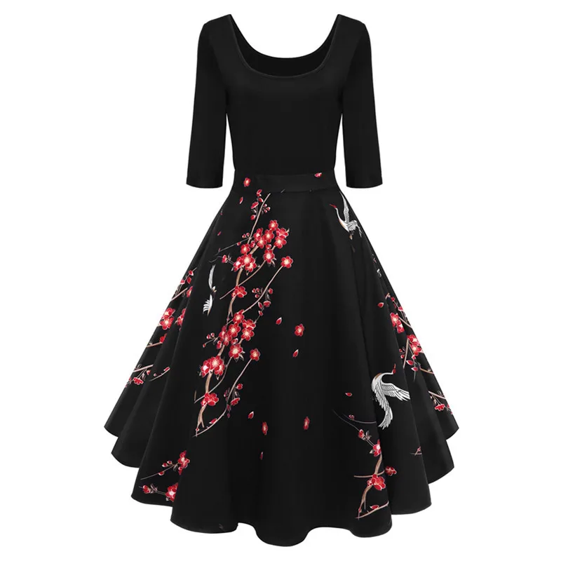 Женское винтажное платье с цветочным принтом коротким рукавом и пэчворком|dress