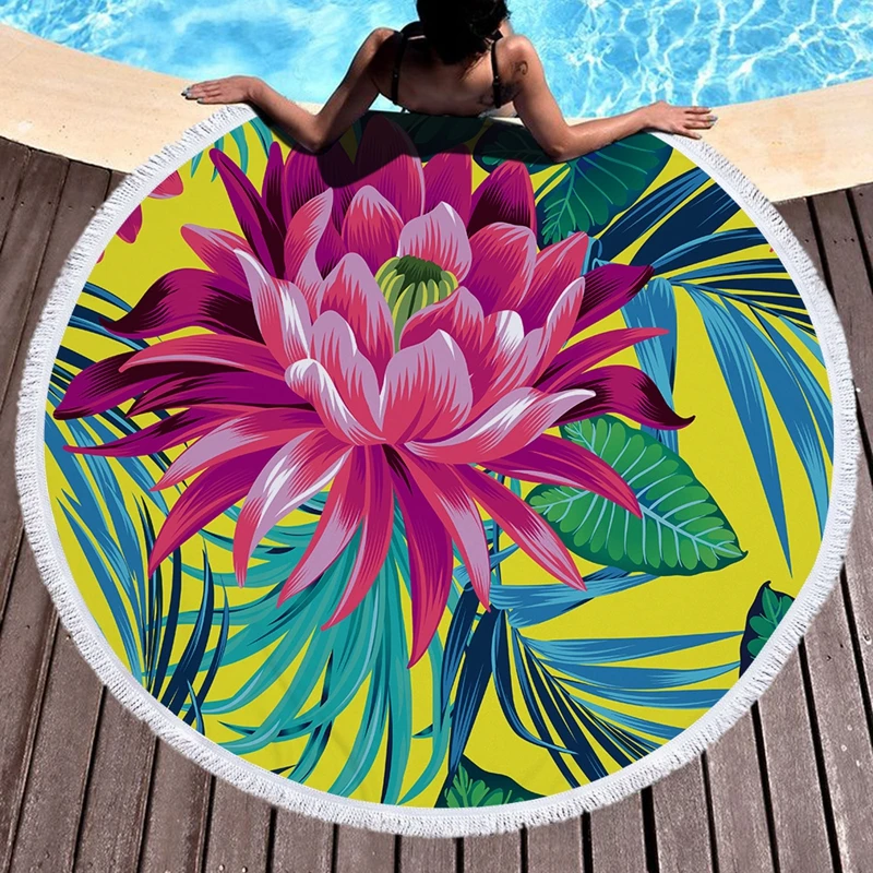 American Flowers Tapestry Round Large 150cm Beach Towel For Adults Wall Hanging Microfiber Bath With Tassel Throw Yoga Mat |