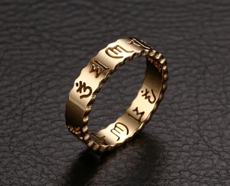 Кольца Meaeguet Ом Мани Падме Хум мужские полые кольца золотого цвета из нержавеющей