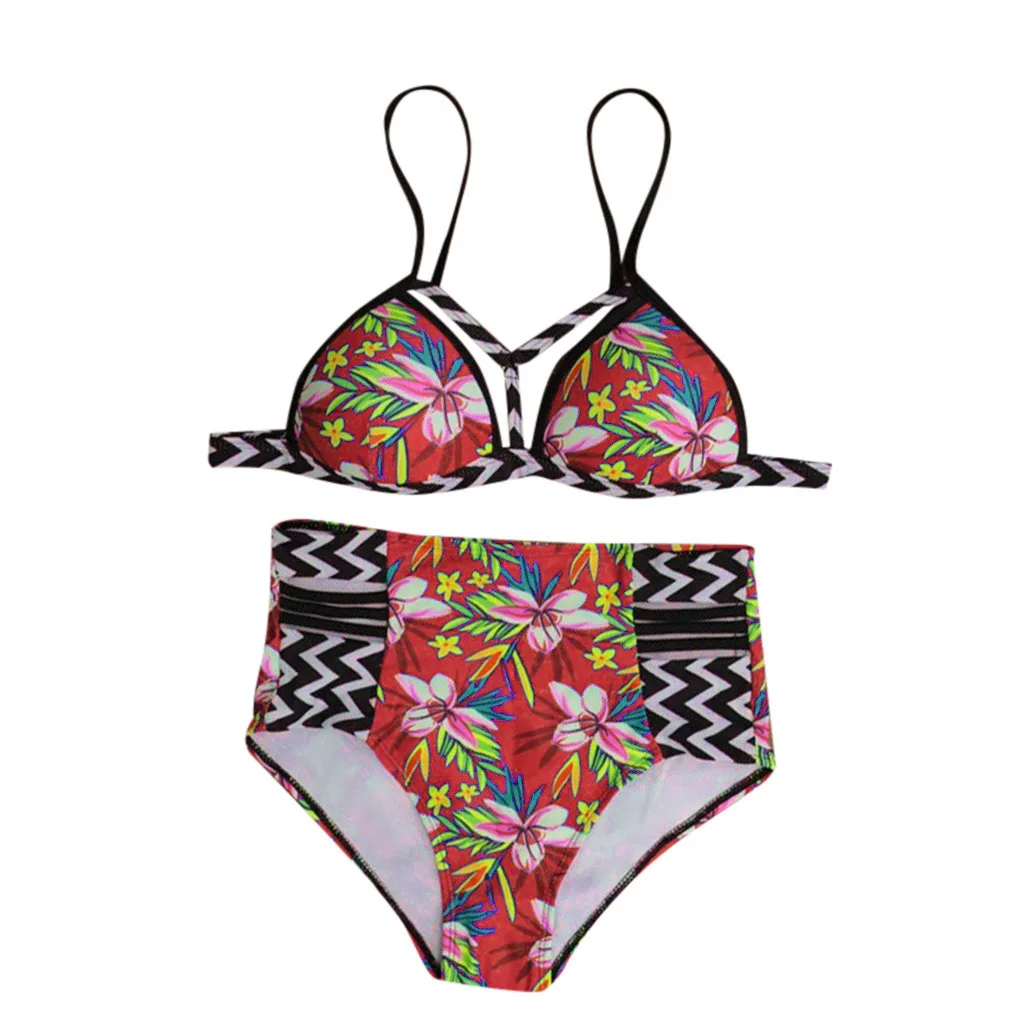 

2020 Sexy Women Push Up Padded Bikini Floral Print High Waist Swimwear Beach Strap Swimsuit Maillot De Bain Femme Bikini Mujer