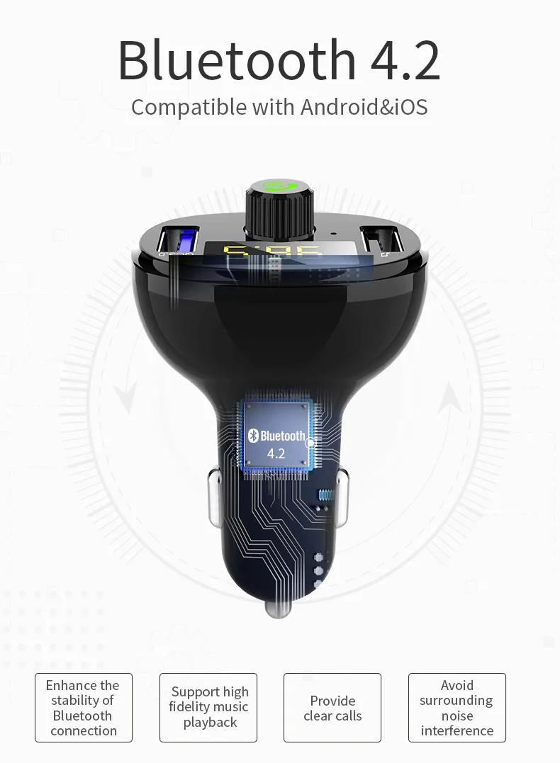 Автомобильное зарядное устройство с двумя USB для телефона в автомобильный комплект Bluetooth fm-передатчик модулятор аудио Музыка MP3 плеер QC3.0 быстрое автомобильное зарядное устройство для телефона