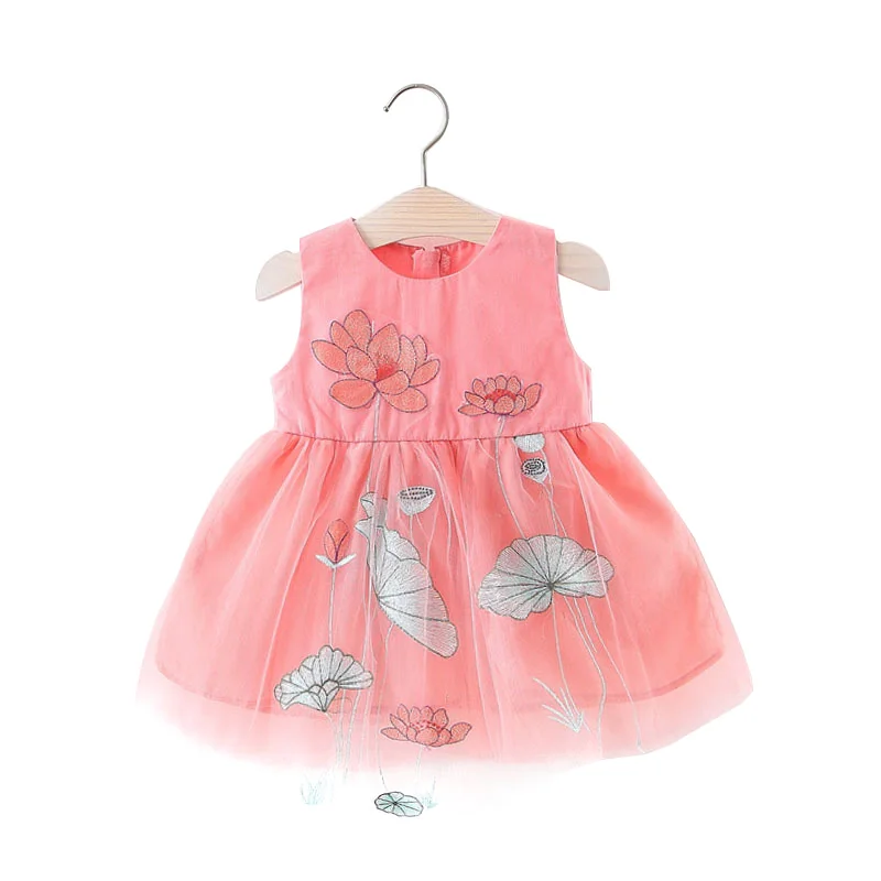 Embroidery Lotus Baby Girl Dress Summer Tulle Dresses Clothes A Line Toddler Princess Infant | Детская одежда и обувь