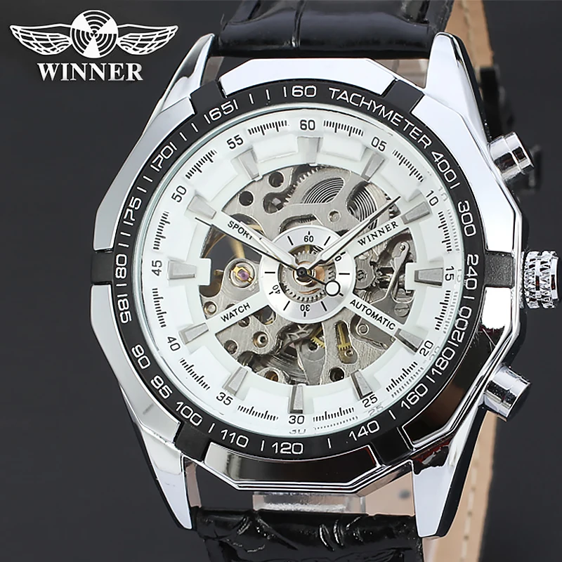 Мужские брендовые автоматические часы-скелетоны с автоподзаводом мужские