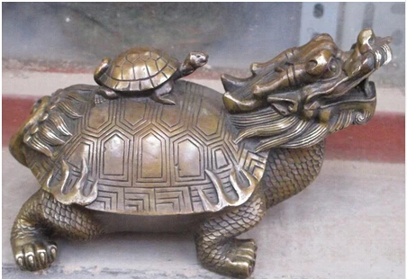 Удачная китайская бронзовая статуя дракон-черепаха ремесла Хэллоуин искусства декор латунь на.