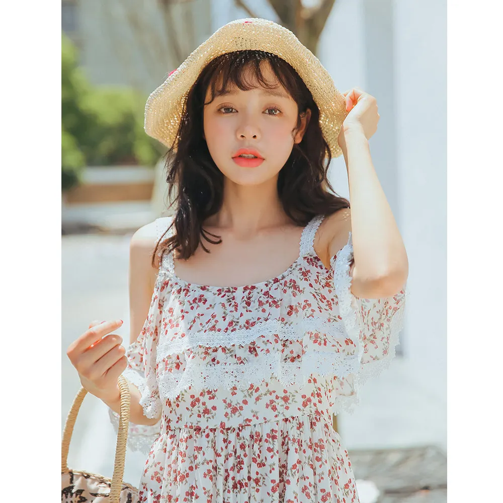 Женские офисные пляжные Япония Kawaii Ulzzang Цветочные платья женские милые корейские