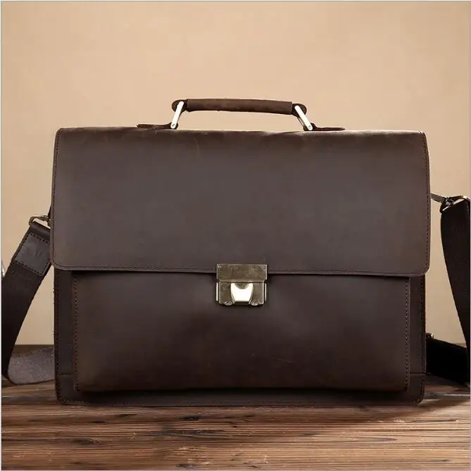 Men Vintage Genuine Leather Briefcase 14