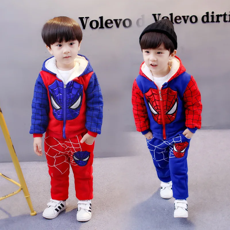 2018 зимняя одежда для маленьких мальчиков костюм От 1 до 4 лет девочек и с бархатным