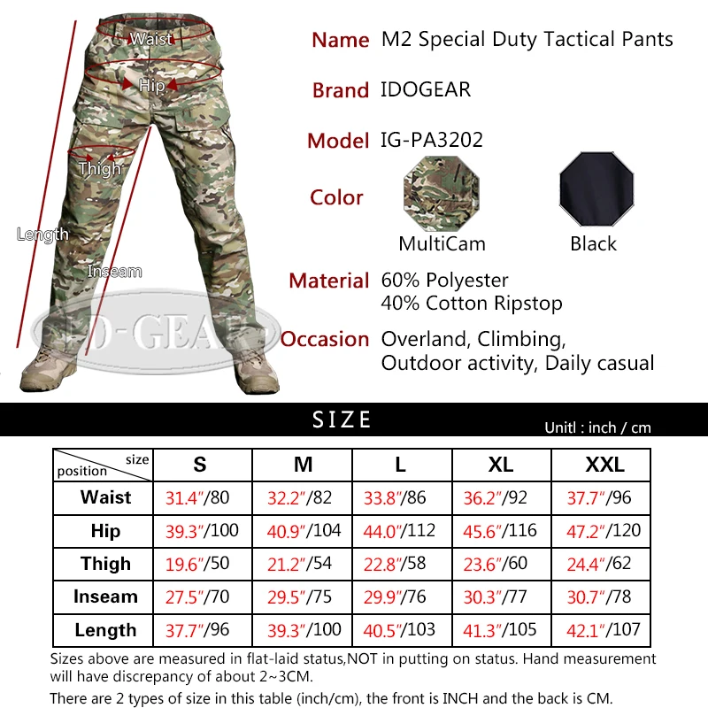 IDOGEAR M2 полицейский Duty тактические брюки охотничьи армейские брюки страйкбол camoflage MultiCam 3202