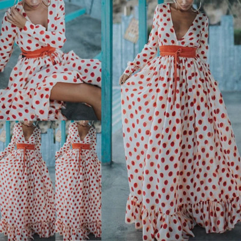 Сексуальное женское платье Повседневное с длинным рукавом глубоким V-образным