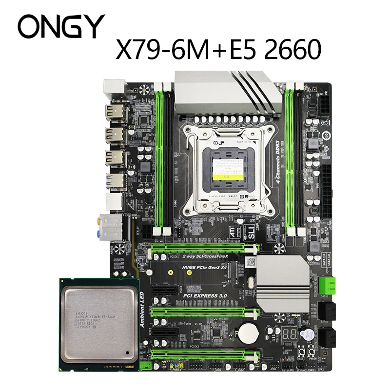 Verkaufen Ongy X79 6 M Motherboard E5 2660 CPU LGA 2011 DDR3 I7 32 GB ATX SATA3.0 X79-6M Wichtigsten Bord PCI-E NVME M.2 Prozessor 32G Ddr 3