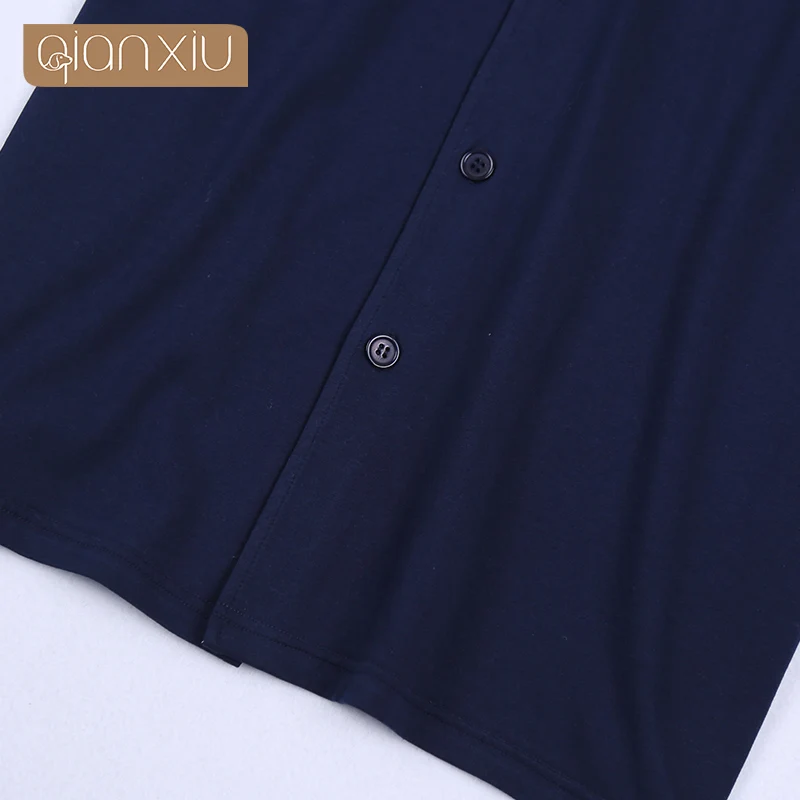 

Qianxiu 2019 Couple pajamas suit pure color Classic For Men Casual Pyjamas sets Men dark blue 1917