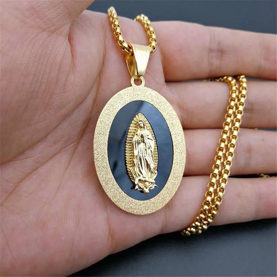 

2019 Newest Stainless Steel Virgin Mary Pendant Necklace for Women/Men Gold Color Christian Madonna Necklace Religious Jewelry