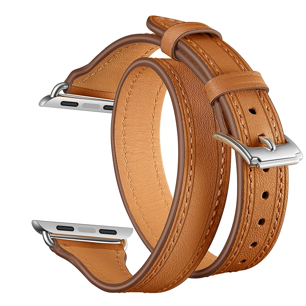 Loop Strap For Apple watch band 42mm 38mm Series 4 3 2 1 Genuine Leather Double Tour Wrist bands Bracelet iWatch Watchband | Наручные