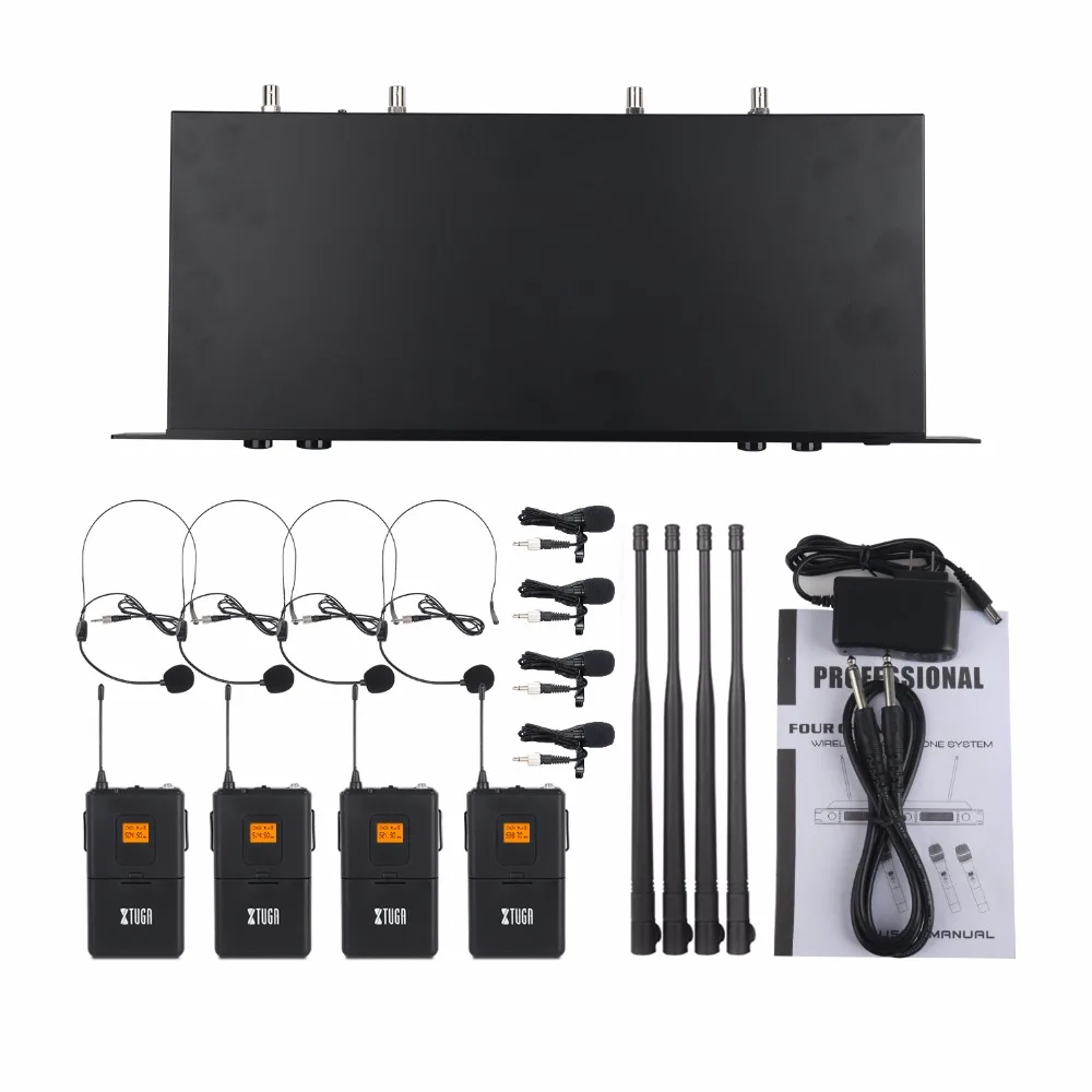 XTUGA A400, металлический материал, 4-канальный UHF беспроводной микрофон, система с 4 корпусами, используется для сцены, церковные, вечерние