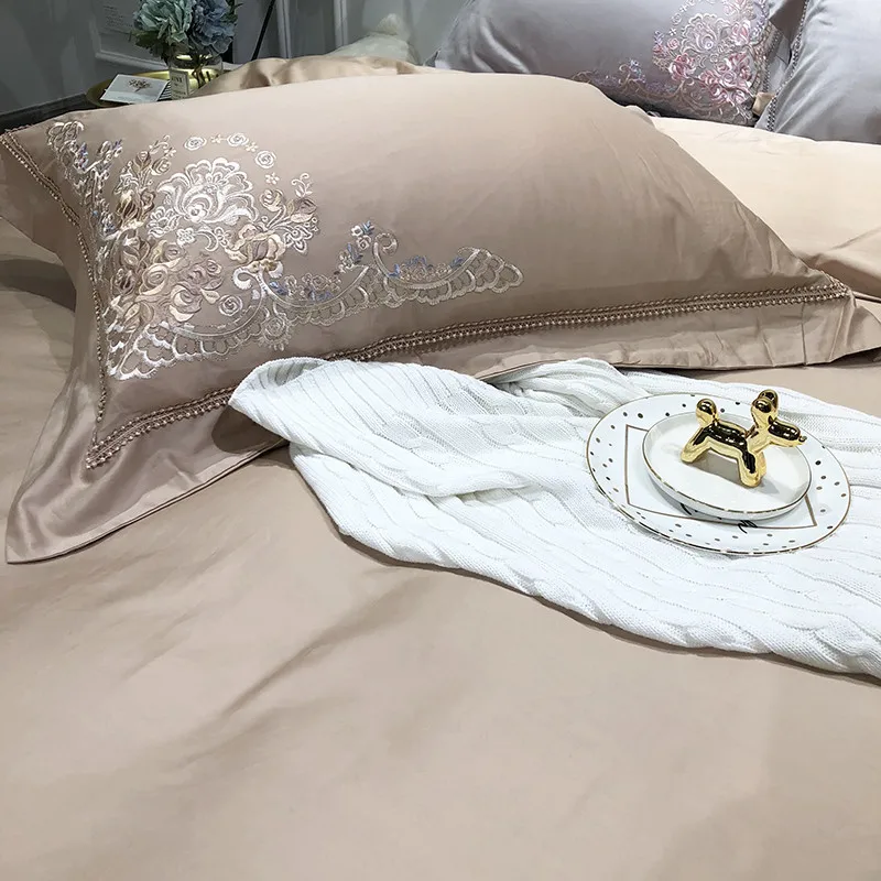 60 s из египетского хлопка шелковое Роскошные Embroid Постельное белье 4 шт. King queen Размеры черная простыня одеяло чехол наволочки