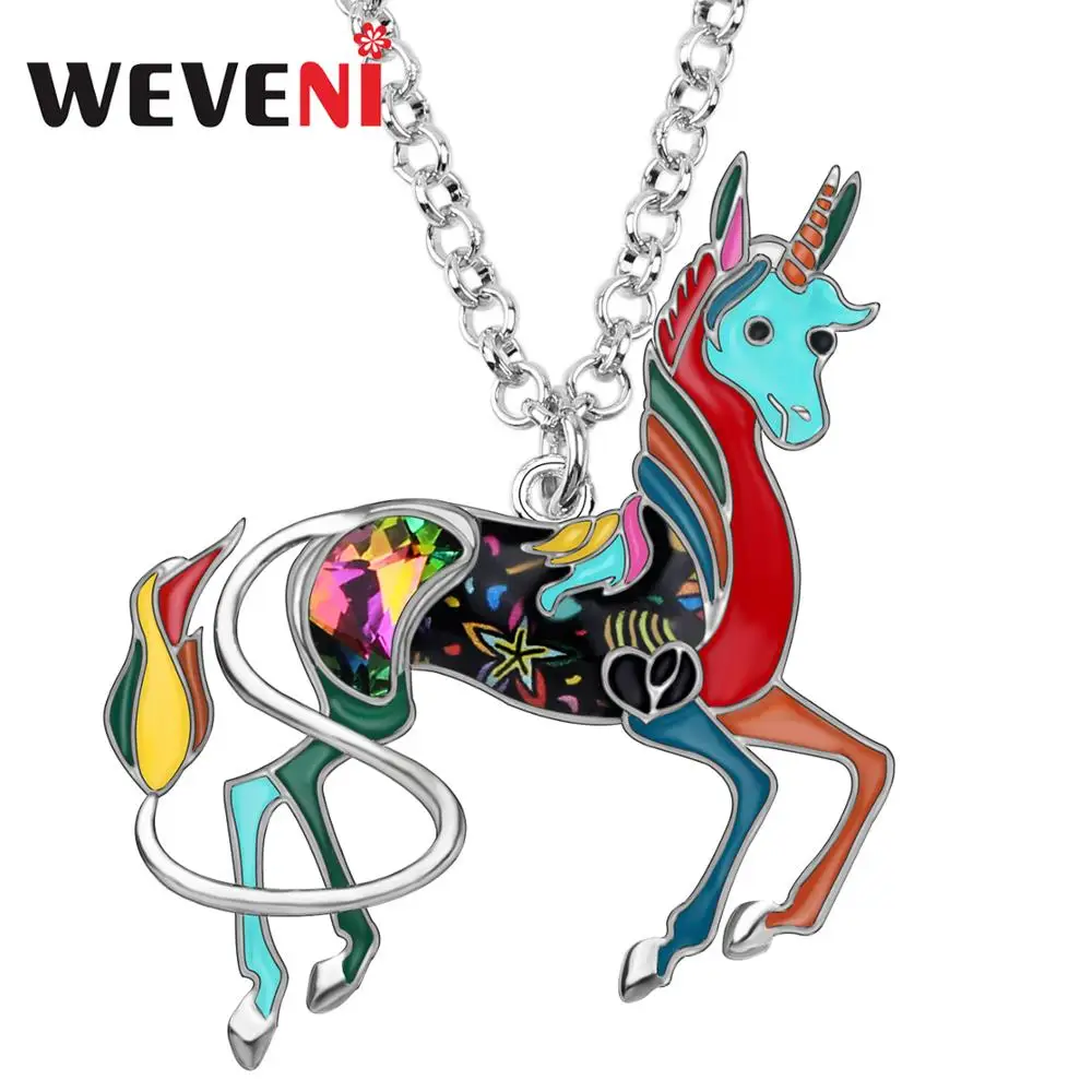 WEVENI эмалированный сплав горный хрусталь волшебное ожерелье с единорогами Кулон