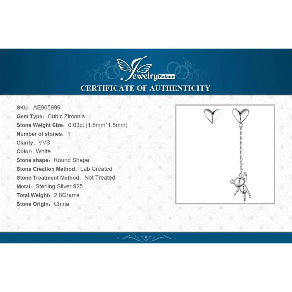 JewelryPalace Bear Heart Thread Drop Earrings 925 Sterling Silver for Women Girls Korean Fashion Jewelry 2020 | Украшения и