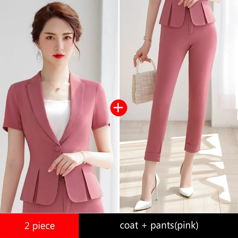 pink coat and pants Женские костюмы, элегантная профессиональная одежда, шикарные розовые красные блейзеры, офисные женские модные повседневные рабочие костюмы, пальто и брюки, женская одежда - Цвет: pink coat and pants